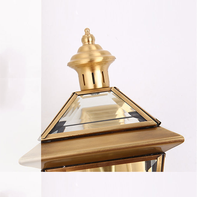 Traditional European Quadrangle Candle Holder Copper Frame Glass Shade 1-Light Wall Sconce Lamp For Garden | Kalsten