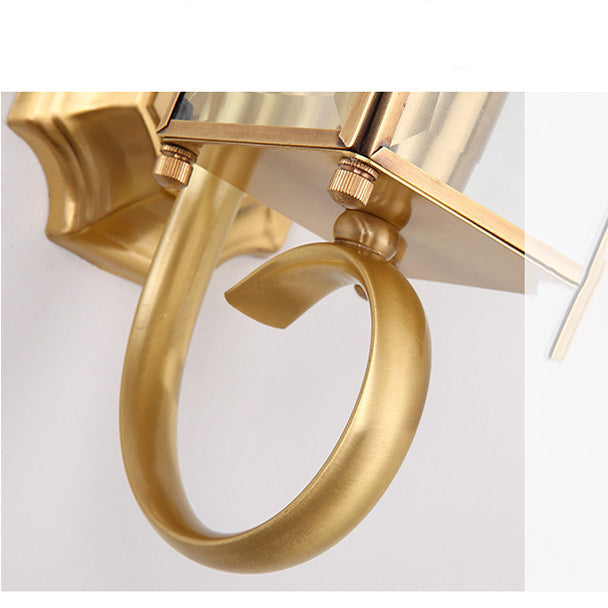 Traditional European Quadrangle Candle Holder Copper Frame Glass Shade 1-Light Wall Sconce Lamp For Garden | Kalsten