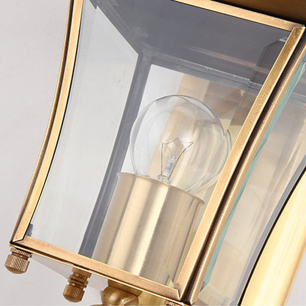 Traditional European Quadrangle Candle Holder Copper Frame Glass Shade 1-Light Wall Sconce Lamp For Garden | Kalsten