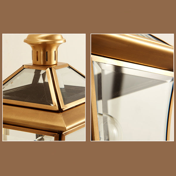 Traditional European Quadrangle Candle Holder Copper Frame Glass Shade 1-Light Wall Sconce Lamp For Garden | Kalsten