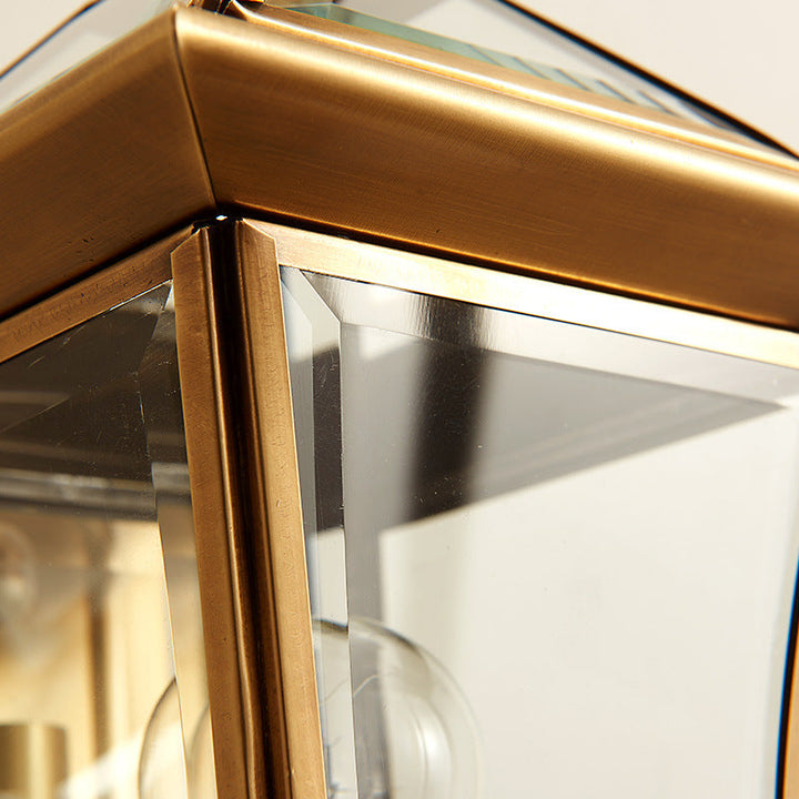 Traditional European Quadrangle Candle Holder Copper Frame Glass Shade 1-Light Wall Sconce Lamp For Garden | Kalsten