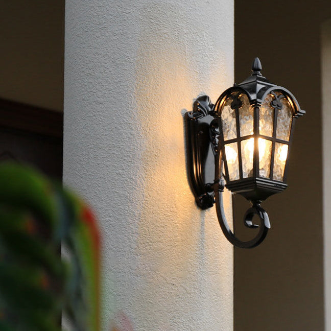 Traditional European Quadrilateral Lace Aluminum Printed Glass 1-Light Outdoor Wall Sconce Lamp For Garden | Kalsten