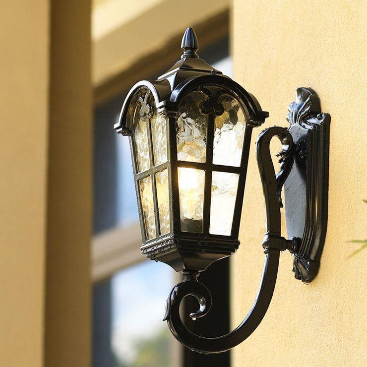 Traditional European Quadrilateral Lace Aluminum Printed Glass 1-Light Outdoor Wall Sconce Lamp For Garden | Kalsten