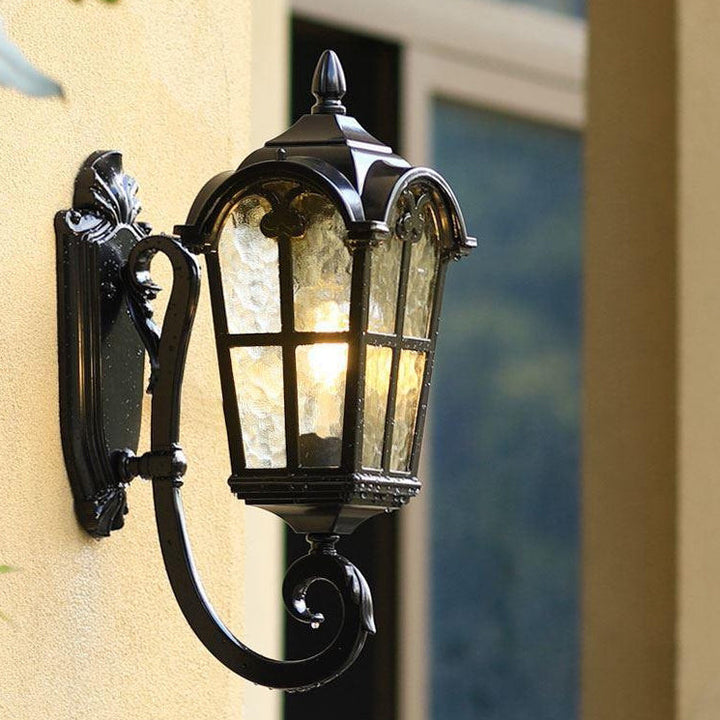 Traditional European Quadrilateral Lace Aluminum Printed Glass 1-Light Outdoor Wall Sconce Lamp For Garden | Kalsten