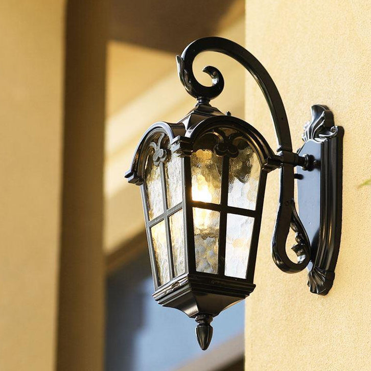 Traditional European Quadrilateral Lace Aluminum Printed Glass 1-Light Outdoor Wall Sconce Lamp For Garden | Kalsten