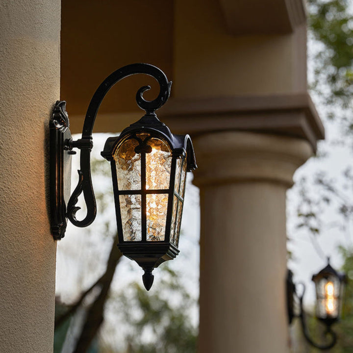 Traditional European Quadrilateral Lace Aluminum Printed Glass 1-Light Outdoor Wall Sconce Lamp For Garden | Kalsten