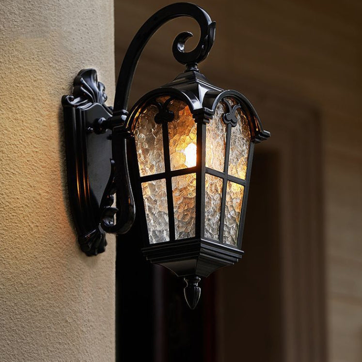 Traditional European Quadrilateral Lace Aluminum Printed Glass 1-Light Outdoor Wall Sconce Lamp For Garden | Kalsten
