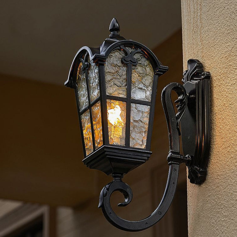 Traditional European Quadrilateral Lace Aluminum Printed Glass 1-Light Outdoor Wall Sconce Lamp For Garden | Kalsten