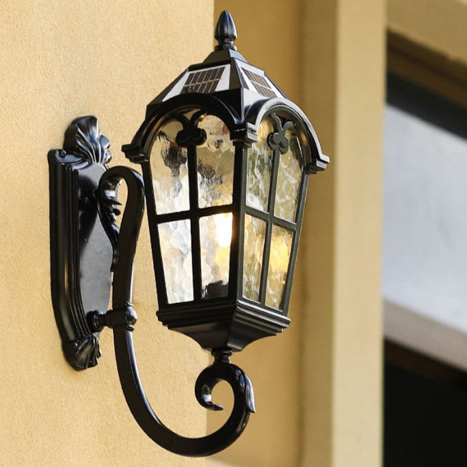 Traditional European Quadrilateral Lace Aluminum Printed Glass 1-Light Outdoor Wall Sconce Lamp For Garden | Kalsten