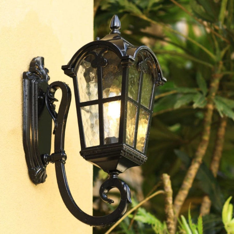 Traditional European Quadrilateral Lace Aluminum Printed Glass 1-Light Outdoor Wall Sconce Lamp For Garden | Kalsten