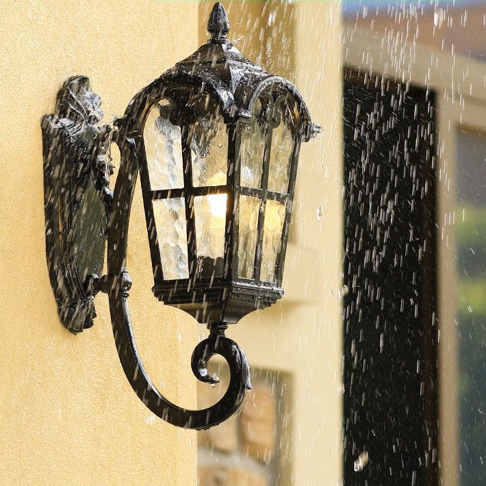 Traditional European Quadrilateral Lace Aluminum Printed Glass 1-Light Outdoor Wall Sconce Lamp For Garden | Kalsten