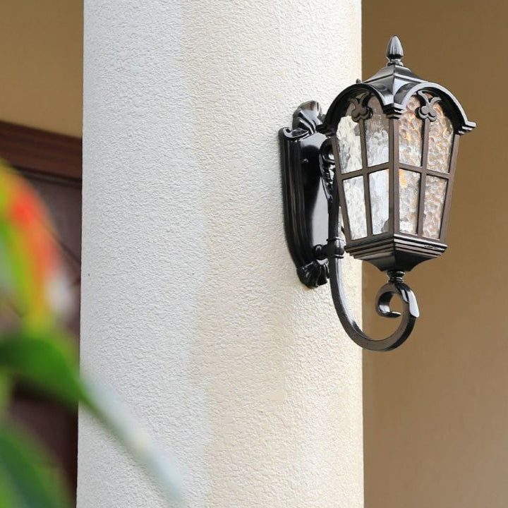 Traditional European Quadrilateral Lace Aluminum Printed Glass 1-Light Outdoor Wall Sconce Lamp For Garden | Kalsten