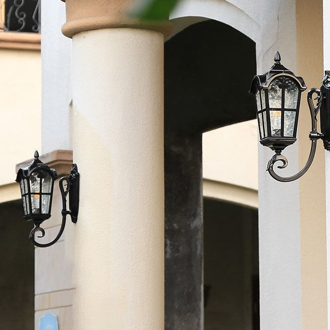 Traditional European Quadrilateral Lace Aluminum Printed Glass 1-Light Outdoor Wall Sconce Lamp For Garden | Kalsten