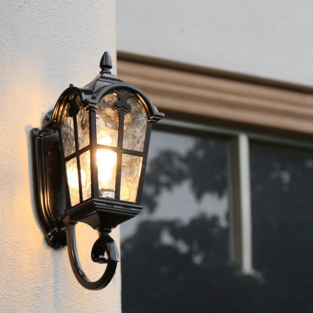 Traditional European Quadrilateral Lace Aluminum Printed Glass 1-Light Outdoor Wall Sconce Lamp For Garden | Kalsten