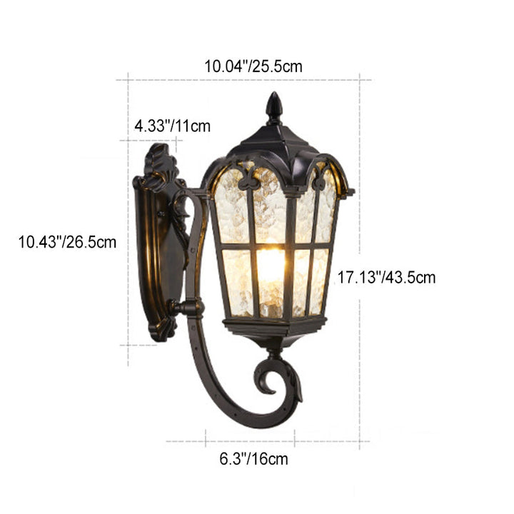 Traditional European Quadrilateral Lace Aluminum Printed Glass 1-Light Outdoor Wall Sconce Lamp For Garden | Kalsten