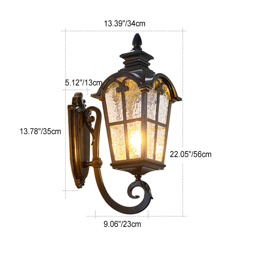 Traditional European Quadrilateral Lace Aluminum Printed Glass 1-Light Outdoor Wall Sconce Lamp For Garden | Kalsten