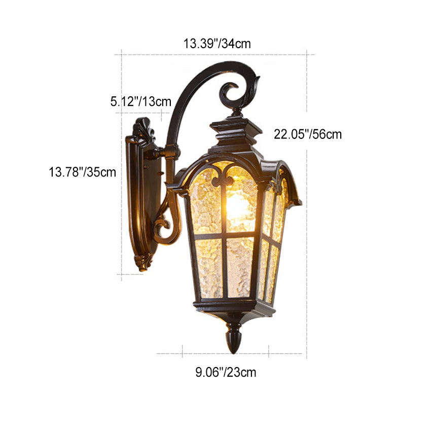 Traditional European Quadrilateral Lace Aluminum Printed Glass 1-Light Outdoor Wall Sconce Lamp For Garden | Kalsten
