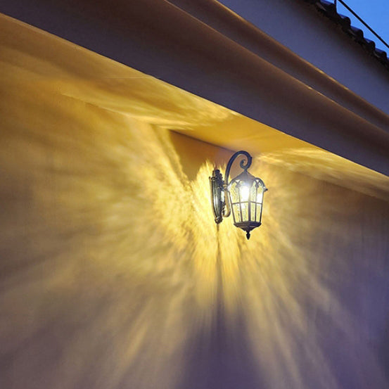 Traditional European Quadrilateral Lace Aluminum Printed Glass 1-Light Outdoor Wall Sconce Lamp For Garden | Kalsten