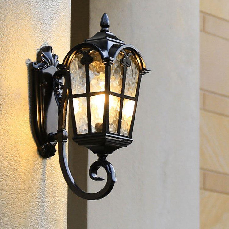 Traditional European Quadrilateral Lace Aluminum Printed Glass 1-Light Outdoor Wall Sconce Lamp For Garden | Kalsten