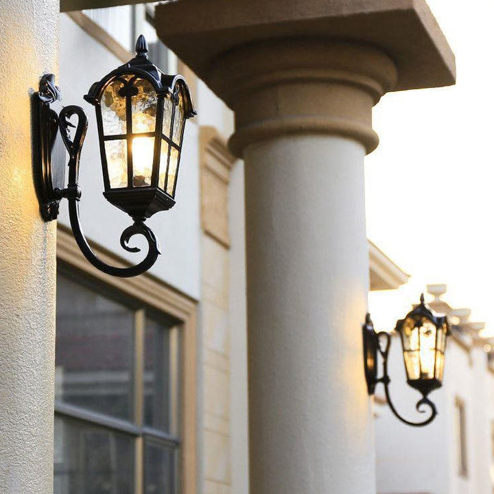 Traditional European Quadrilateral Lace Aluminum Printed Glass 1-Light Outdoor Wall Sconce Lamp For Garden | Kalsten