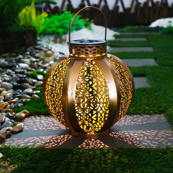 Modern Art Deco Solar Waterproof Hexagonal Round Lantern Iron LED Outdoor Light For Garden | Kalsten