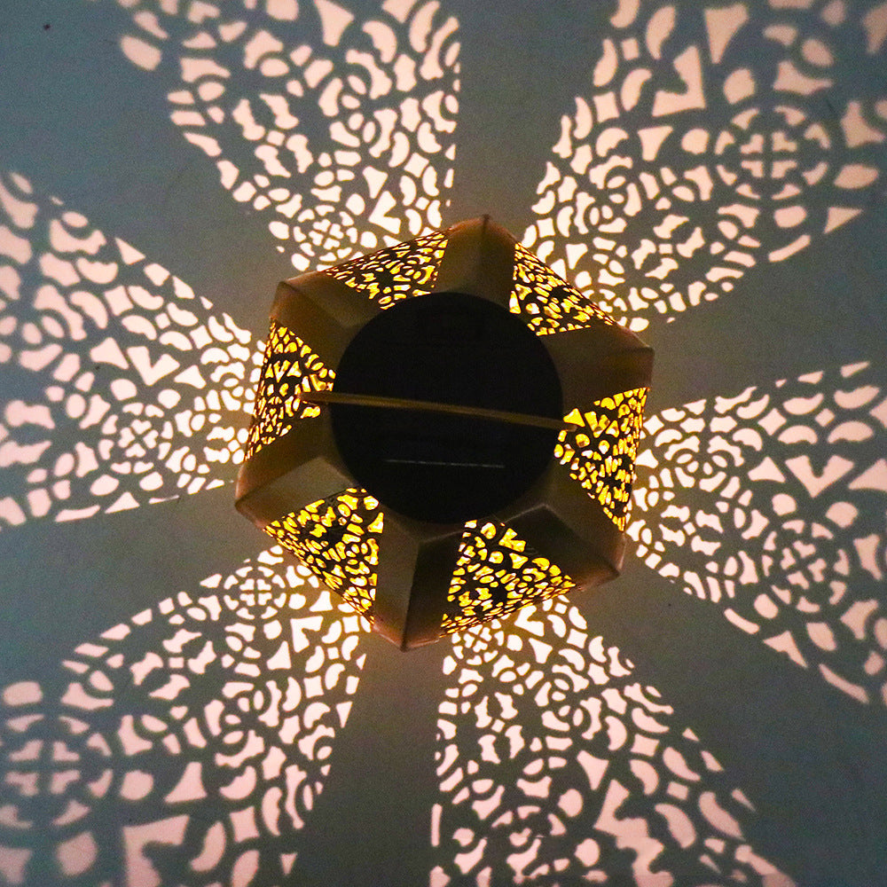 Modern Art Deco Solar Waterproof Hexagonal Round Lantern Iron LED Outdoor Light For Garden | Kalsten