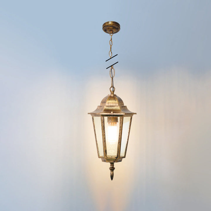 Traditional Vintage Waterproof Hexagonal Aluminum Acrylic 1-Light Pendant Light For Outdoor Patio | Kalsten