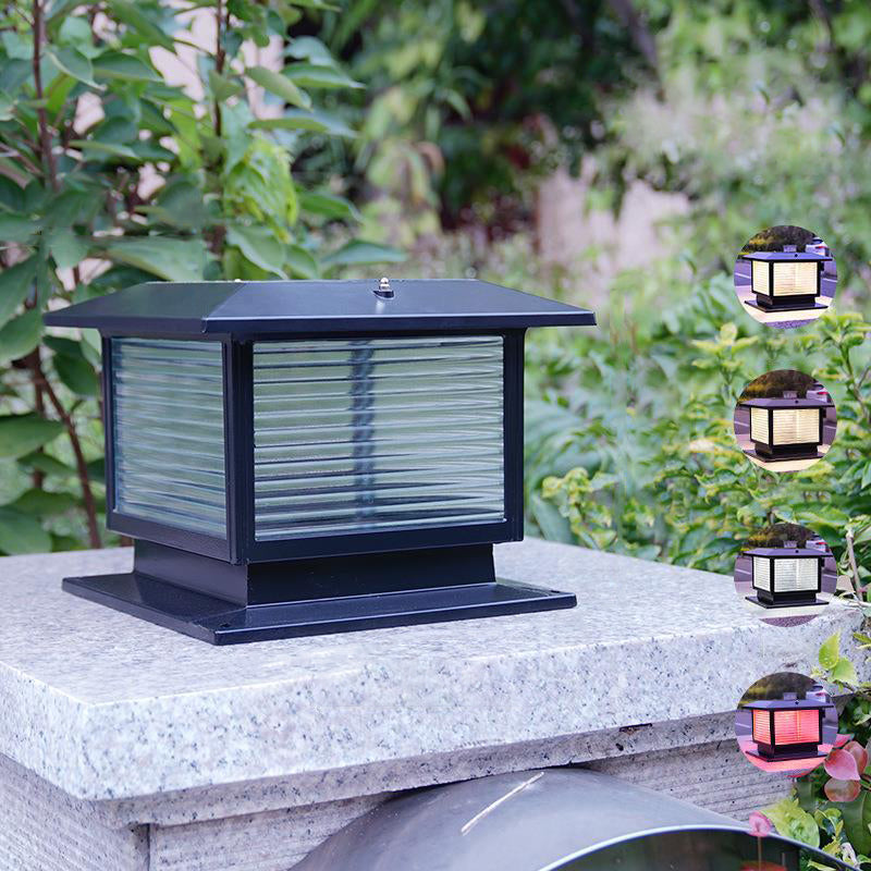 Modern Minimalist Solar Waterproof Rectangular Diamond Stripe Glass Shade Aluminum Frame LED Post Head Light For Garden | Kalsten