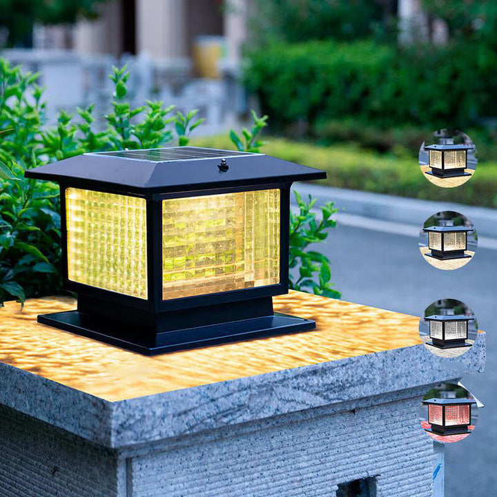 Modern Minimalist Solar Waterproof Rectangular Diamond Stripe Glass Shade Aluminum Frame LED Post Head Light For Garden | Kalsten