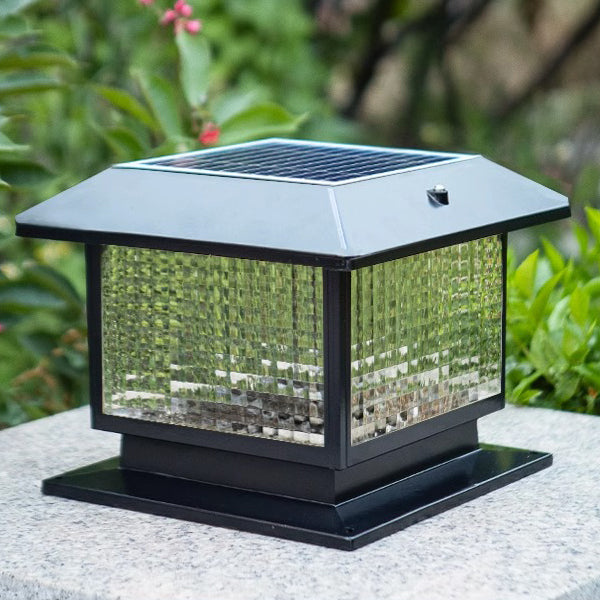 Modern Minimalist Solar Waterproof Rectangular Diamond Stripe Glass Shade Aluminum Frame LED Post Head Light For Garden | Kalsten