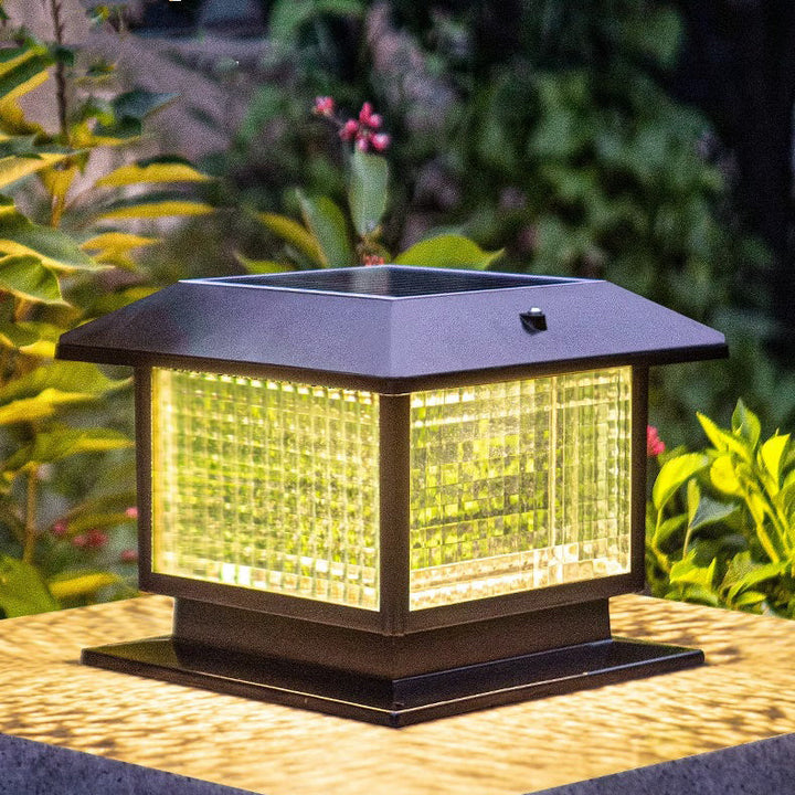 Modern Minimalist Solar Waterproof Rectangular Diamond Stripe Glass Shade Aluminum Frame LED Post Head Light For Garden | Kalsten