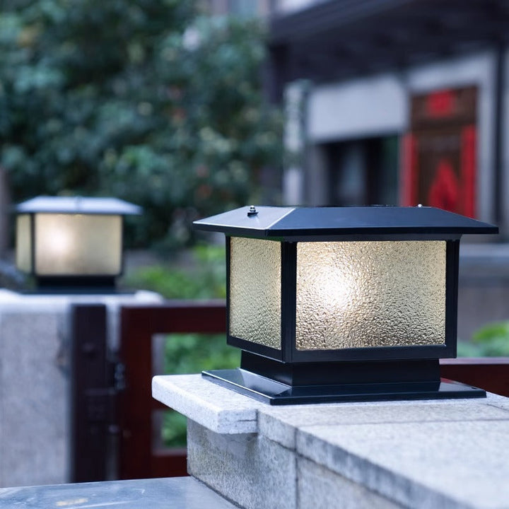 Modern Minimalist Solar Waterproof Rectangular Diamond Stripe Glass Shade Aluminum Frame LED Post Head Light For Garden | Kalsten