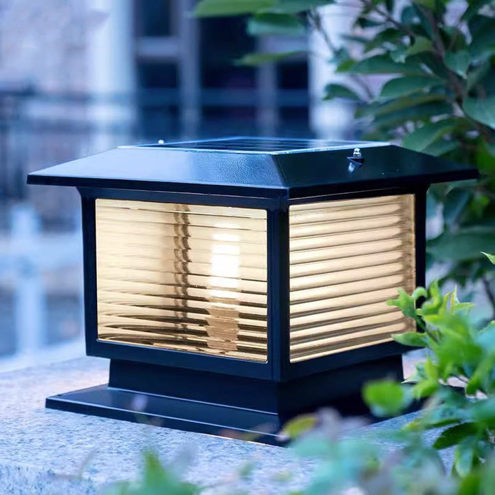 Modern Minimalist Solar Waterproof Rectangular Diamond Stripe Glass Shade Aluminum Frame LED Post Head Light For Garden | Kalsten