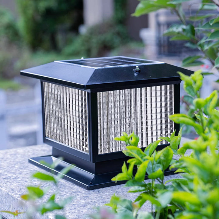 Modern Minimalist Solar Waterproof Rectangular Diamond Stripe Glass Shade Aluminum Frame LED Post Head Light For Garden | Kalsten