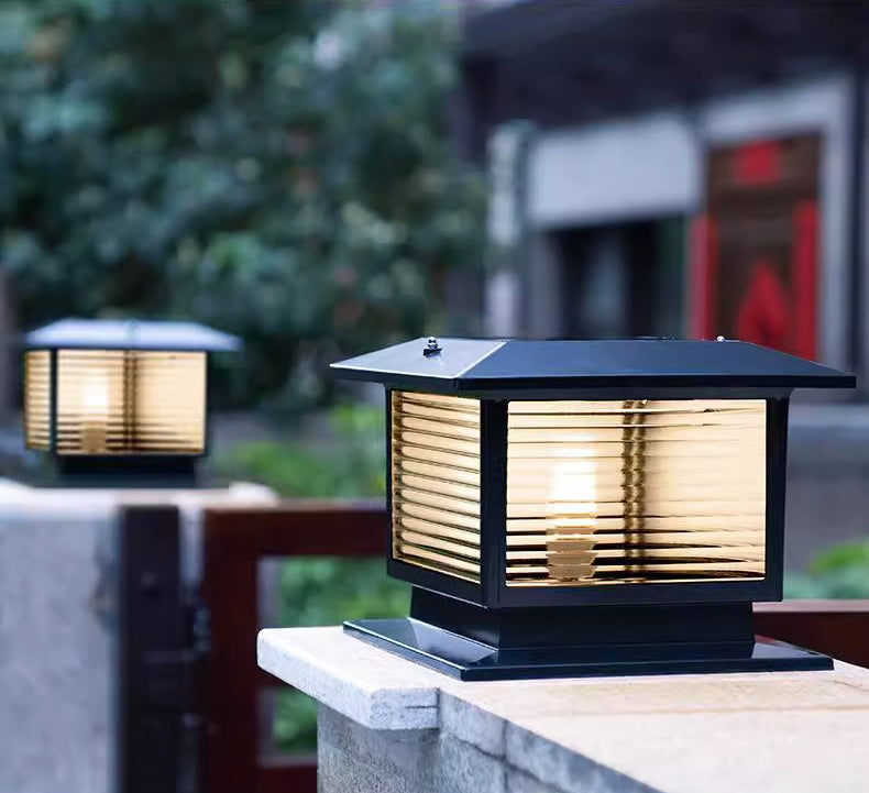 Modern Minimalist Solar Waterproof Rectangular Diamond Stripe Glass Shade Aluminum Frame LED Post Head Light For Garden | Kalsten
