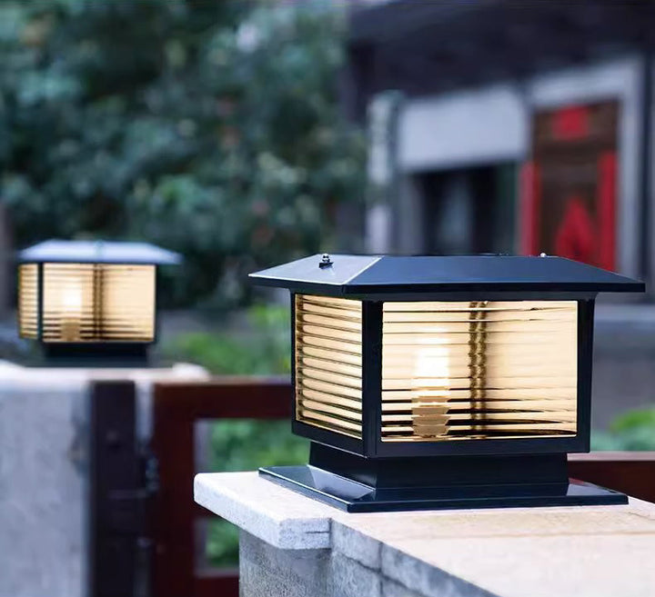 Modern Minimalist Solar Waterproof Rectangular Diamond Stripe Glass Shade Aluminum Frame LED Post Head Light For Garden | Kalsten