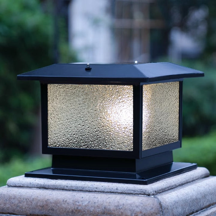 Modern Minimalist Solar Waterproof Rectangular Diamond Stripe Glass Shade Aluminum Frame LED Post Head Light For Garden | Kalsten