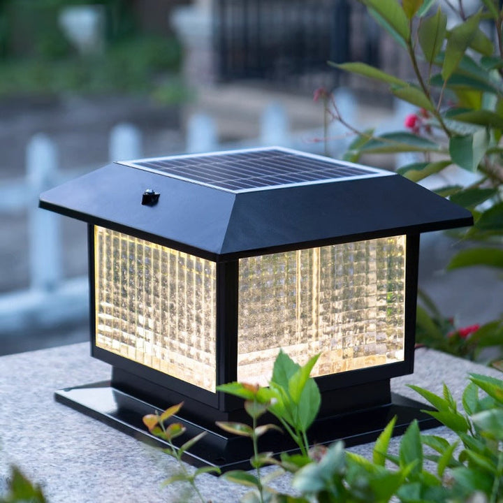 Modern Minimalist Solar Waterproof Rectangular Diamond Stripe Glass Shade Aluminum Frame LED Post Head Light For Garden | Kalsten