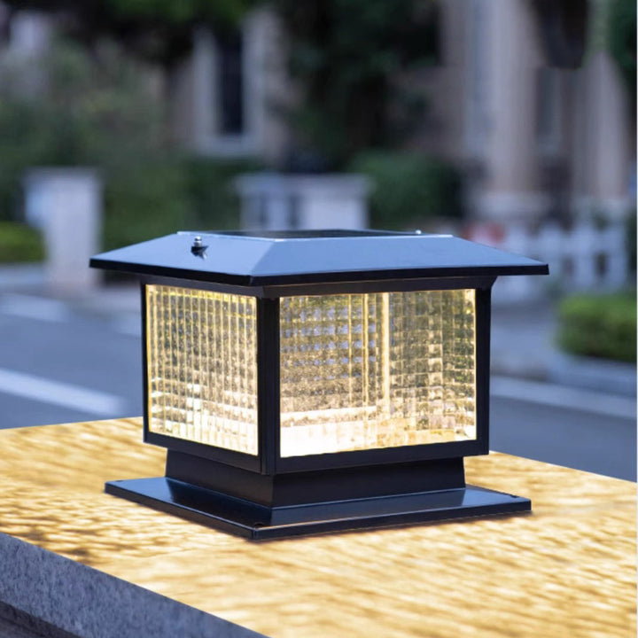 Modern Minimalist Solar Waterproof Rectangular Diamond Stripe Glass Shade Aluminum Frame LED Post Head Light For Garden | Kalsten