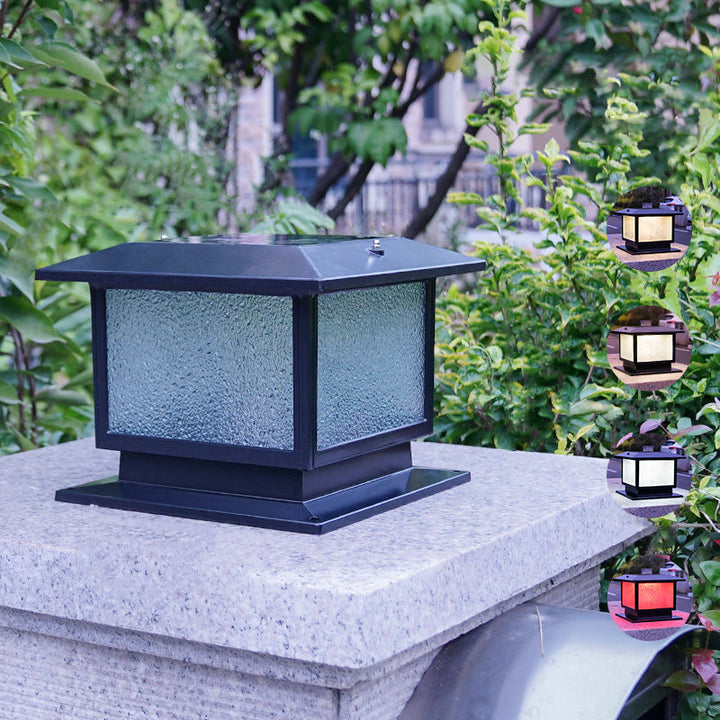 Modern Minimalist Solar Waterproof Rectangular Diamond Stripe Glass Shade Aluminum Frame LED Post Head Light For Garden | Kalsten
