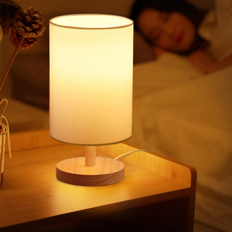Traditional Japanese Cylinder Wood Fabric 1-Light Table Lamp for the Living Room | Kalsten
