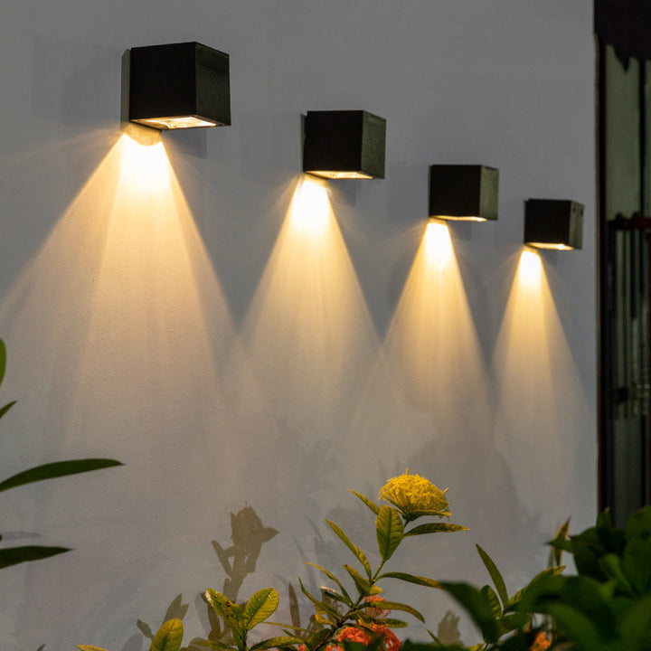 Modern Minimalist Cube Plastic Solar LED Wall Sconce Lamp For Garden | Kalsten