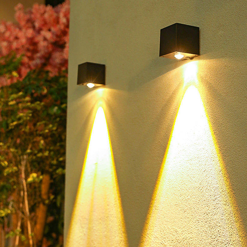 Modern Minimalist Cube Plastic Solar LED Wall Sconce Lamp For Garden | Kalsten