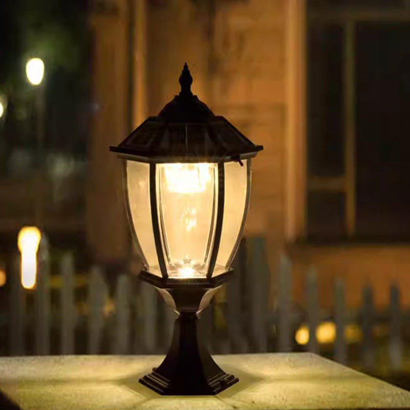 Contemporary Retro Hexagon Aluminum Glass LED Solar Post Head Landscape Light For Garden | Kalsten