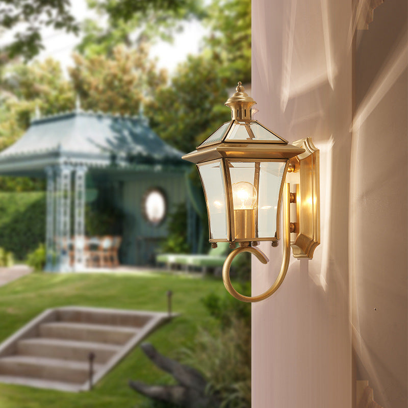 Traditional European Trapezoid Copper Glass 1-Light Wall Sconce Lamp For Garden | Kalsten