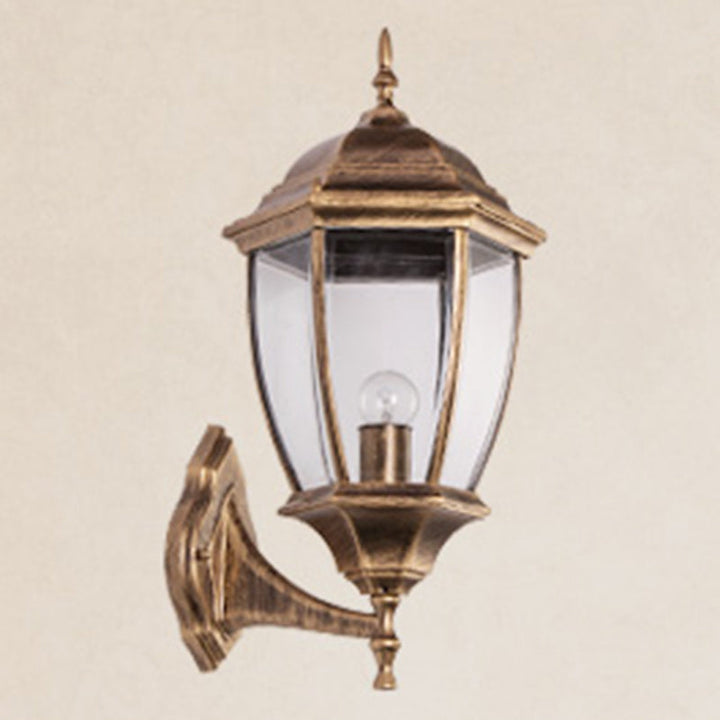 Contemporary Retro Waterproof Hexagonal Cage Aluminum Frosted Clear Glass 1-Light Wall Sconce Lamp For Outdoor Patio | Kalsten