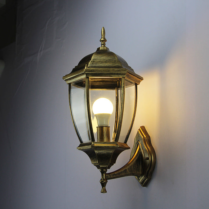 Contemporary Retro Waterproof Hexagonal Cage Aluminum Frosted Clear Glass 1-Light Wall Sconce Lamp For Outdoor Patio | Kalsten
