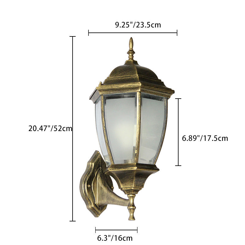 Contemporary Retro Waterproof Hexagonal Cage Aluminum Frosted Clear Glass 1-Light Wall Sconce Lamp For Outdoor Patio | Kalsten