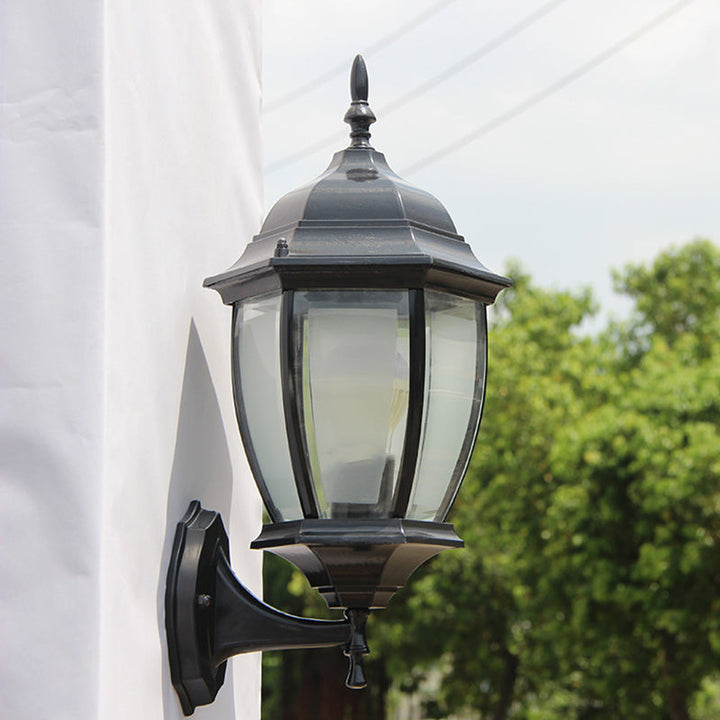Contemporary Retro Waterproof Hexagonal Cage Aluminum Frosted Clear Glass 1-Light Wall Sconce Lamp For Outdoor Patio | Kalsten