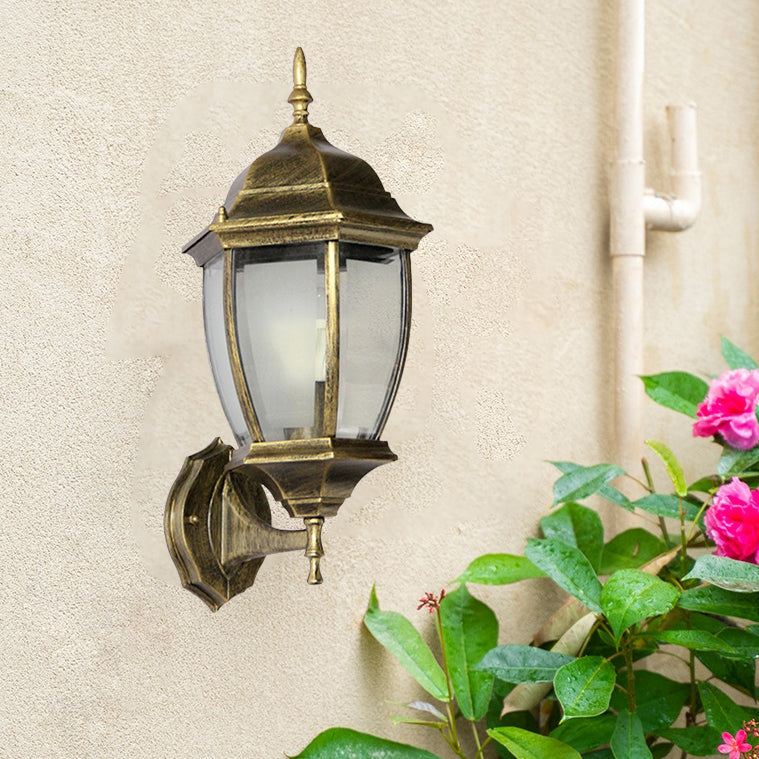 Contemporary Retro Waterproof Hexagonal Cage Aluminum Frosted Clear Glass 1-Light Wall Sconce Lamp For Outdoor Patio | Kalsten
